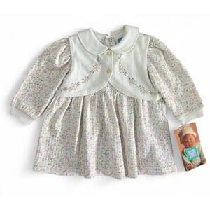 Vintage Little Me Baby Girl Dress Vest Set Floral Embroidered NWT 6 Mo